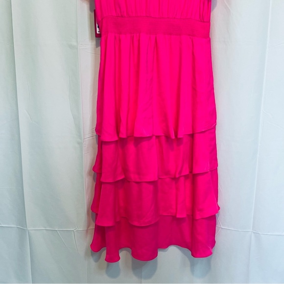 Vince Camuto Tiered NEON Pink Layered Flattering Midi Dress- Size Large NWT's - Picture 7 of 12